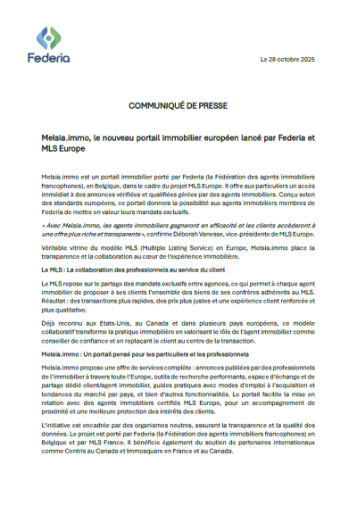 Melsia.immo, le nouveau portail immobilier européen lancé par Federia et MLS Europe