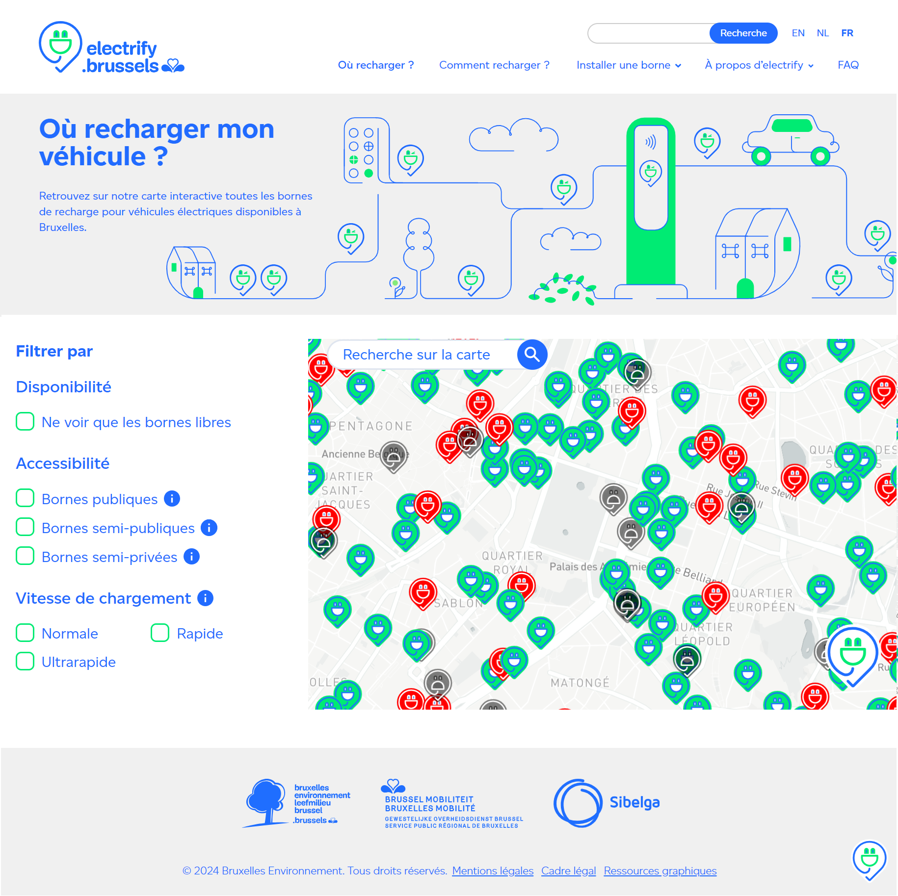 Carte interactive des bornes de recharge pour véhicules électriques à Bruxelles