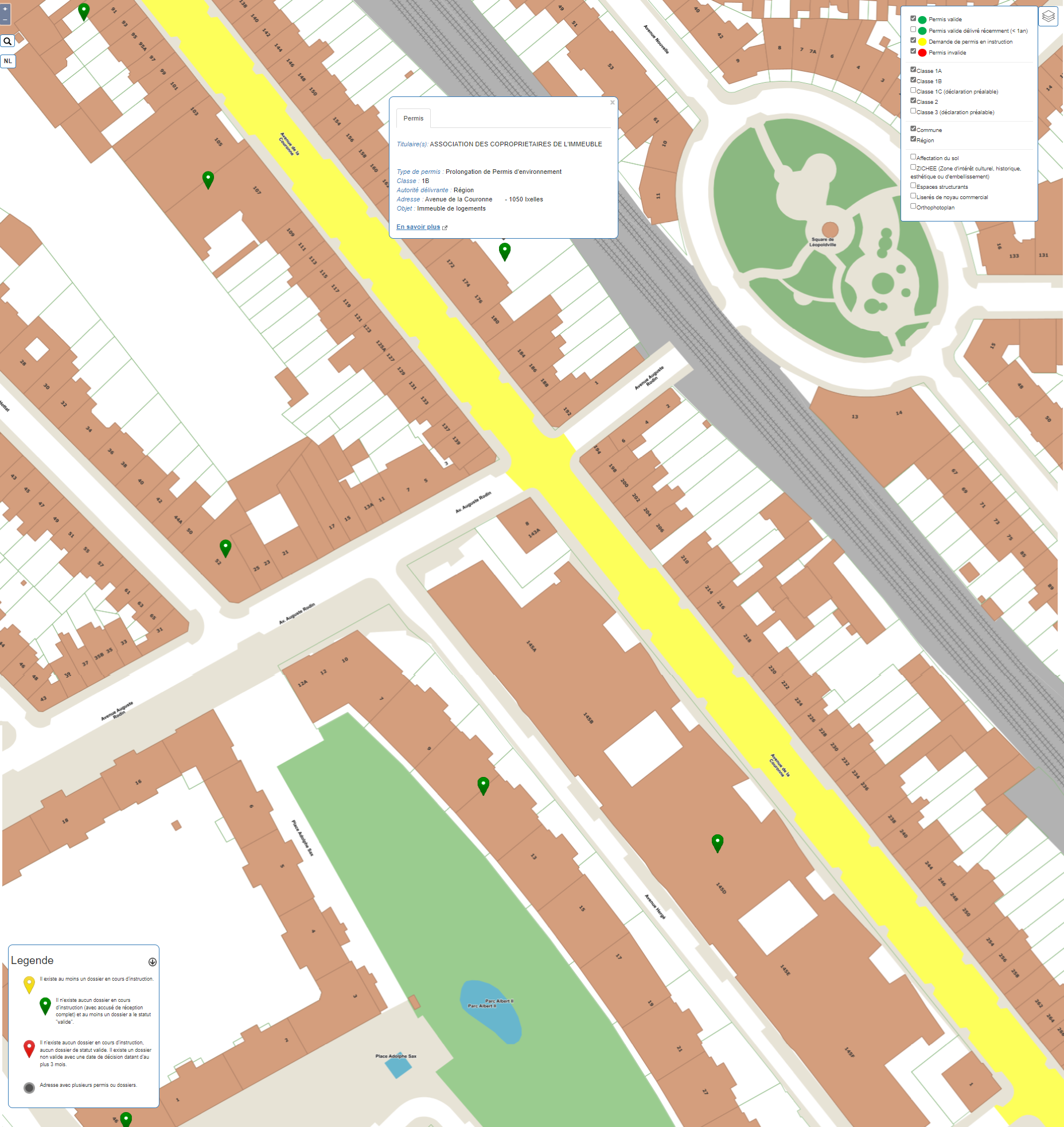 Carte des permis d'environnement à Bruxelles