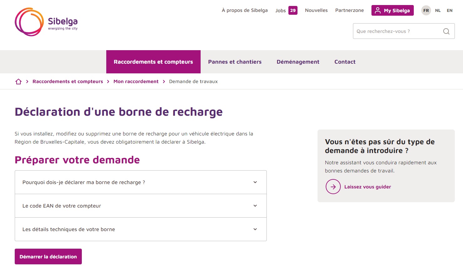 Déclaration de borne de recharge à Bruxelles