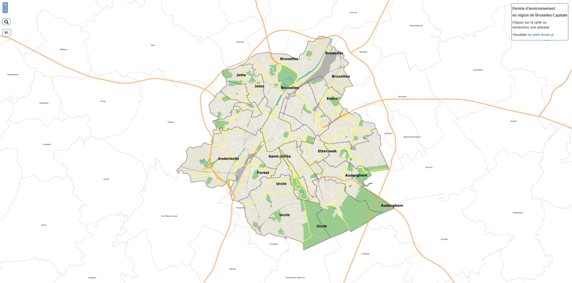 Carte des permis d'environnement à Bruxelles